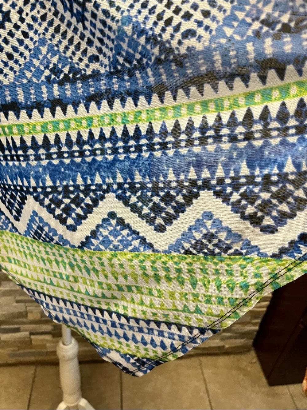 Easy Wear CHICOS Open-Front Patterned Women's Cardigan in Blue and Green